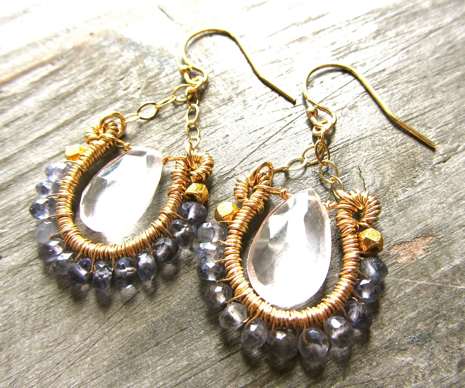 The Great Escape Iolite and Rose Quartz 14kt Gold Filled Gemstone Earrings
