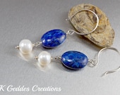 Lapis Lazuli Freshwater Pearl Earrings Sterling Silver Handmade Gemstone Dangle Earrings SALE