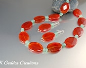 Carnelian Statement Necklace Earrings Emerald Gemstone Sterling Silver Handmade Beaded Chunky Jewelry Set SALE