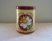 Vintage Tin Container with Daisies and Daffodils Yellow Brown