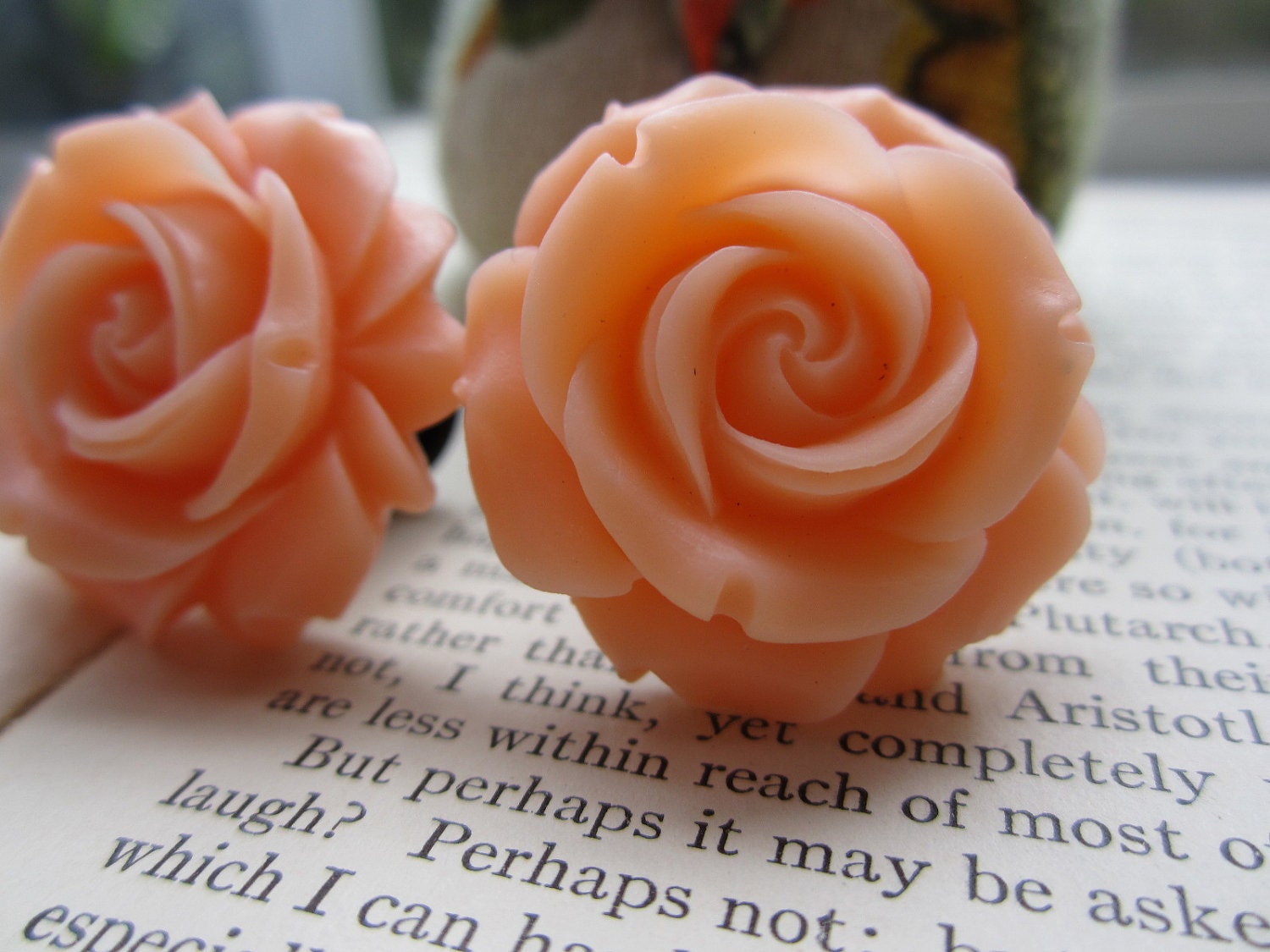 Flower Plugs- Gauges - 30mm  Peach Roses