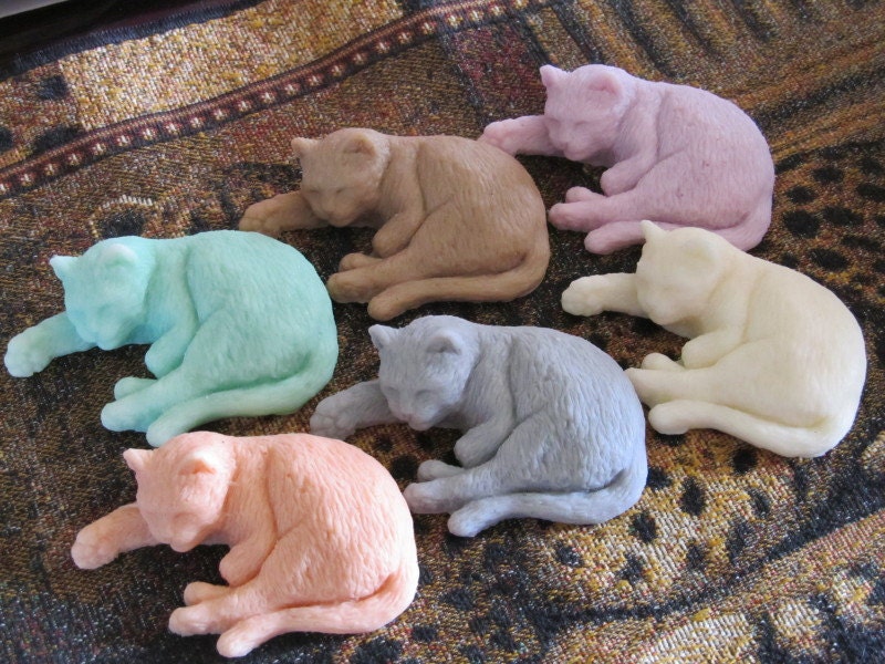 Sleepy Kitty Soaps made to last adorable handmade kitty shaped soaps work of art