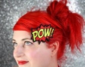 POW Hair Clip, Comic Book Hair Barrette, Red and Yellow -