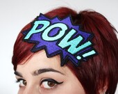 POW Comic Embroidered Headband Hair Decoration Purple and Turquoise
