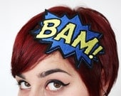 Bam comic headband blue and yellow embroidered