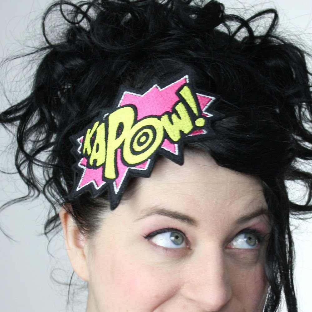 Kapow Headband, Hot Pink and Yellow, Embroidered