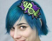 Comic Kapow Embroidered Headband Purple and Lime Green