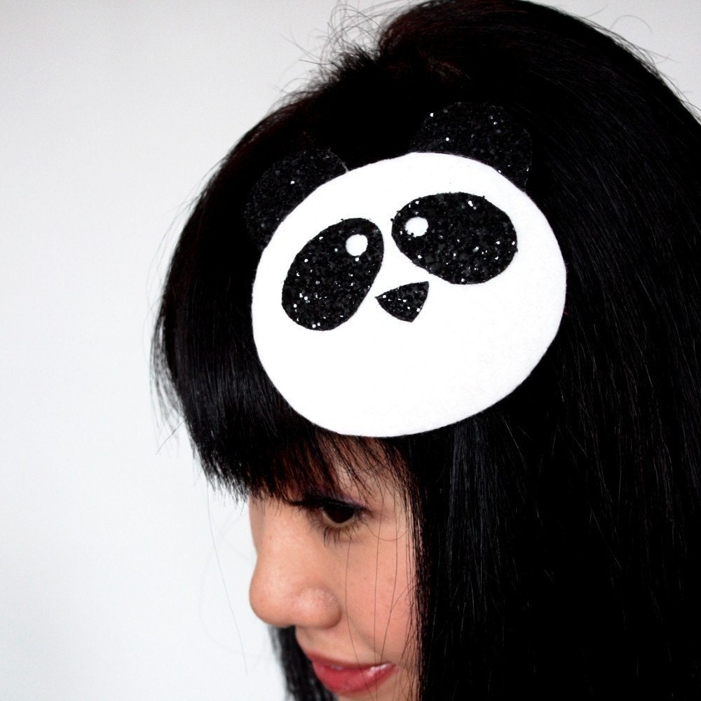 Cute Panda Fascinator with Black Glitter