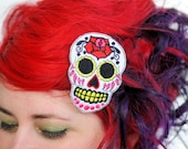 Sugar Skull Hair Clip, Day of the Dead, White