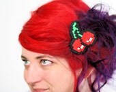 Pixel Cherries Hair Clip, Gaming Barrette, Retro Gamers, Red, Green and White