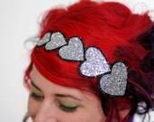 Silver Heart Headband, Silver Glitter Headband
