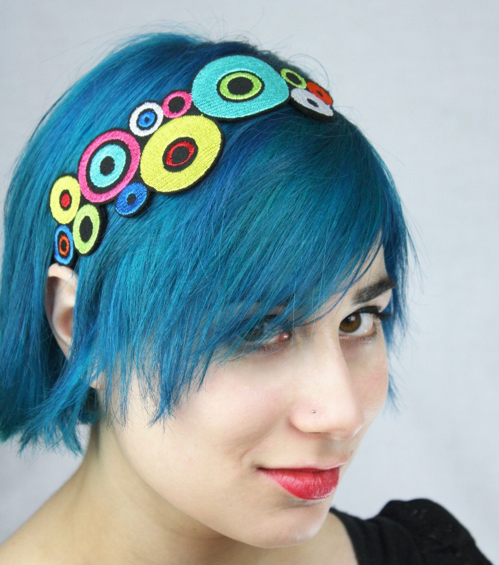 Bright Colors Headband, Pop Art Circles, Pink, Yellow, Red, Blue, Adult Headband