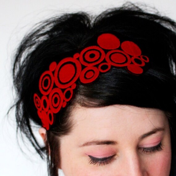 Red Headband, Pop Art Circles, Red and Black