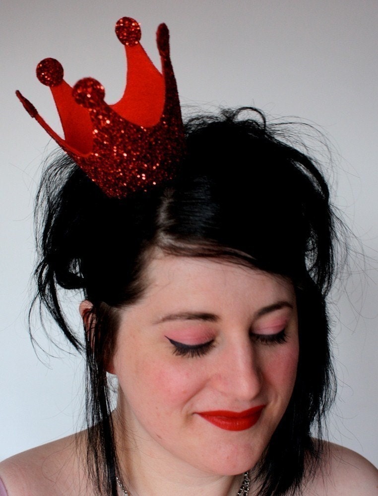 Queen of Hearts Crown Mini, Red Glitter Crown, Burlesque