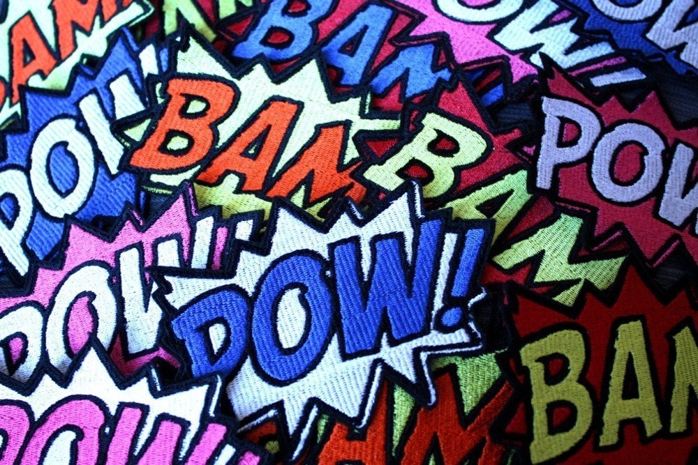 Headband POW, Blue and White, Comic inspired