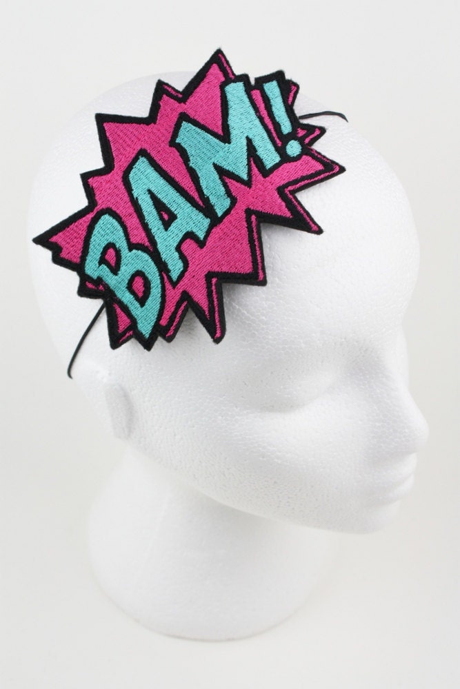 Headband, Comic BAM, Onomatopoeia Headband, Yellow and Hot Pink