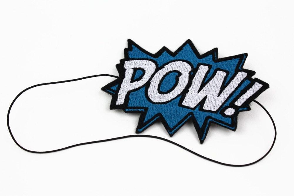 Headband POW, Blue and White, Comic inspired