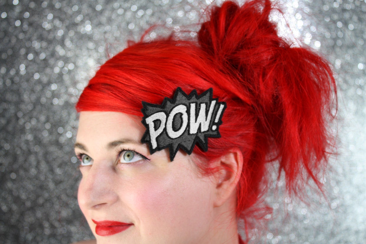 POW Hair Clip, Comic Book Hair Barrette, Hot Pink and White