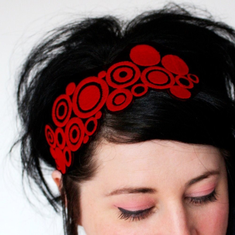 Red Headband, Pop Art Circles, Red and Black