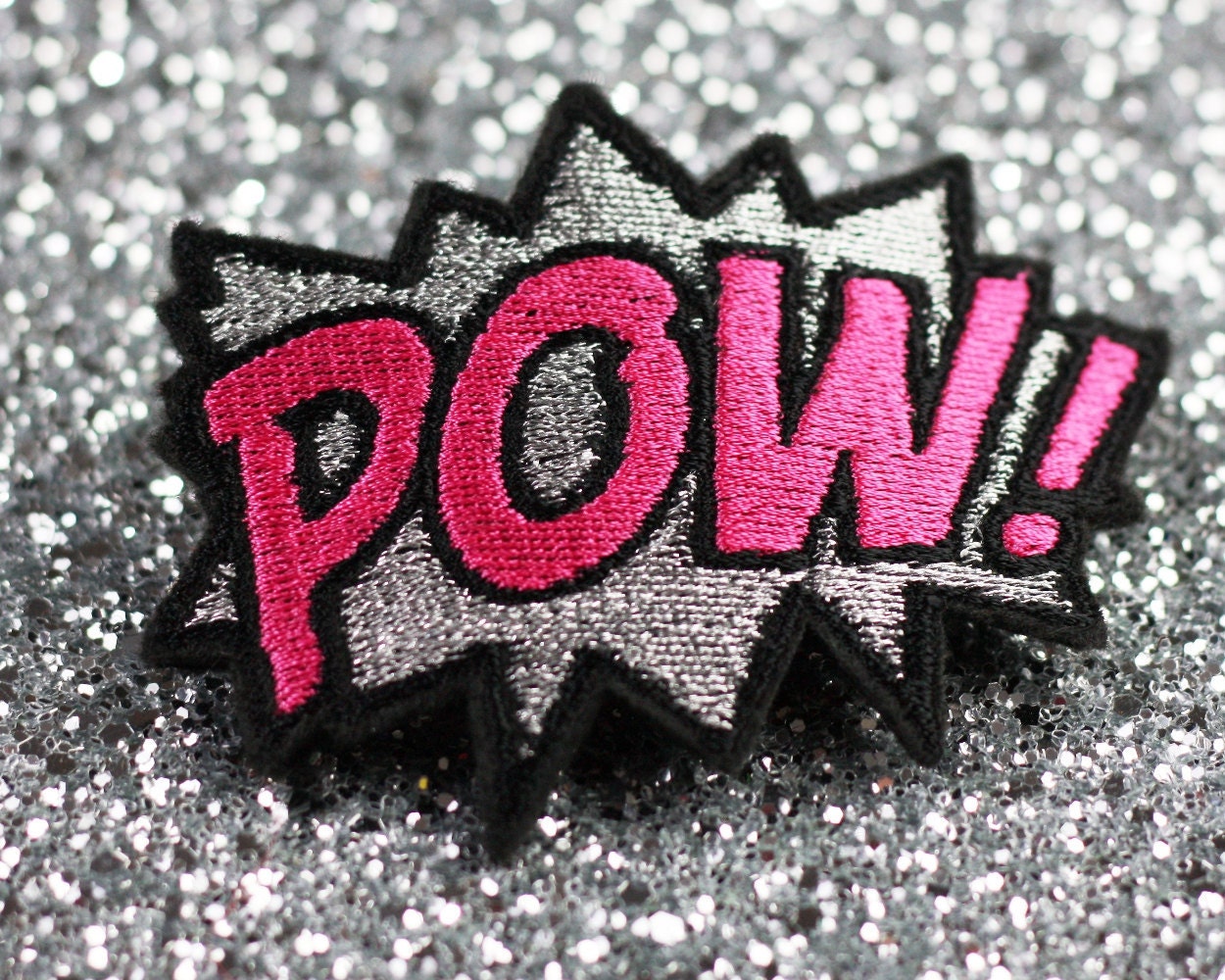 Metallic POW Hair Clip, Comic Book Hair Barrette, Silver and Pink