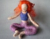 Sara the Needle Felted Yoga Doll (red curly haired), Original design by Borbala Arvai
