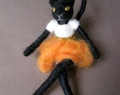 Fancy Bad Cat Girl, Halloween decoration and toy, white shirt, Original design by Borbala Arvai, MADE to order