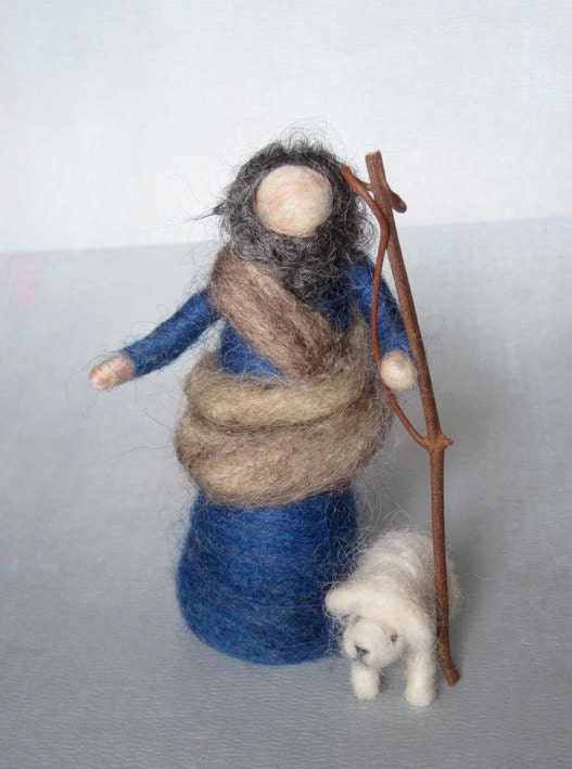 Needle Felted Nativity Set, Good shepherd, Original design by Borbala Arvai, MADE TO ORDER