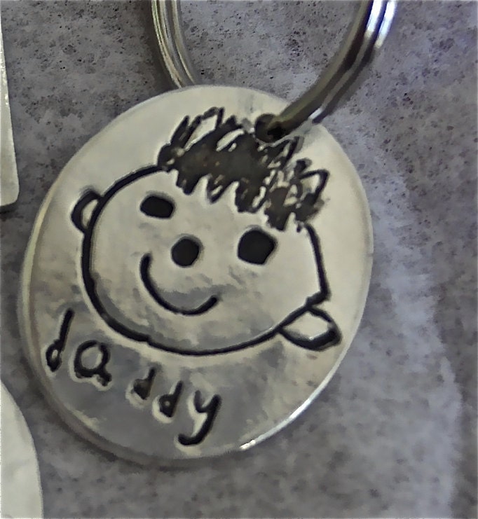 Fathers Day - My Daddy-Turn Your Child's Drawing into a Daddy Keychain -Solid Silver- made to order-click to see more images - surfingsilver
