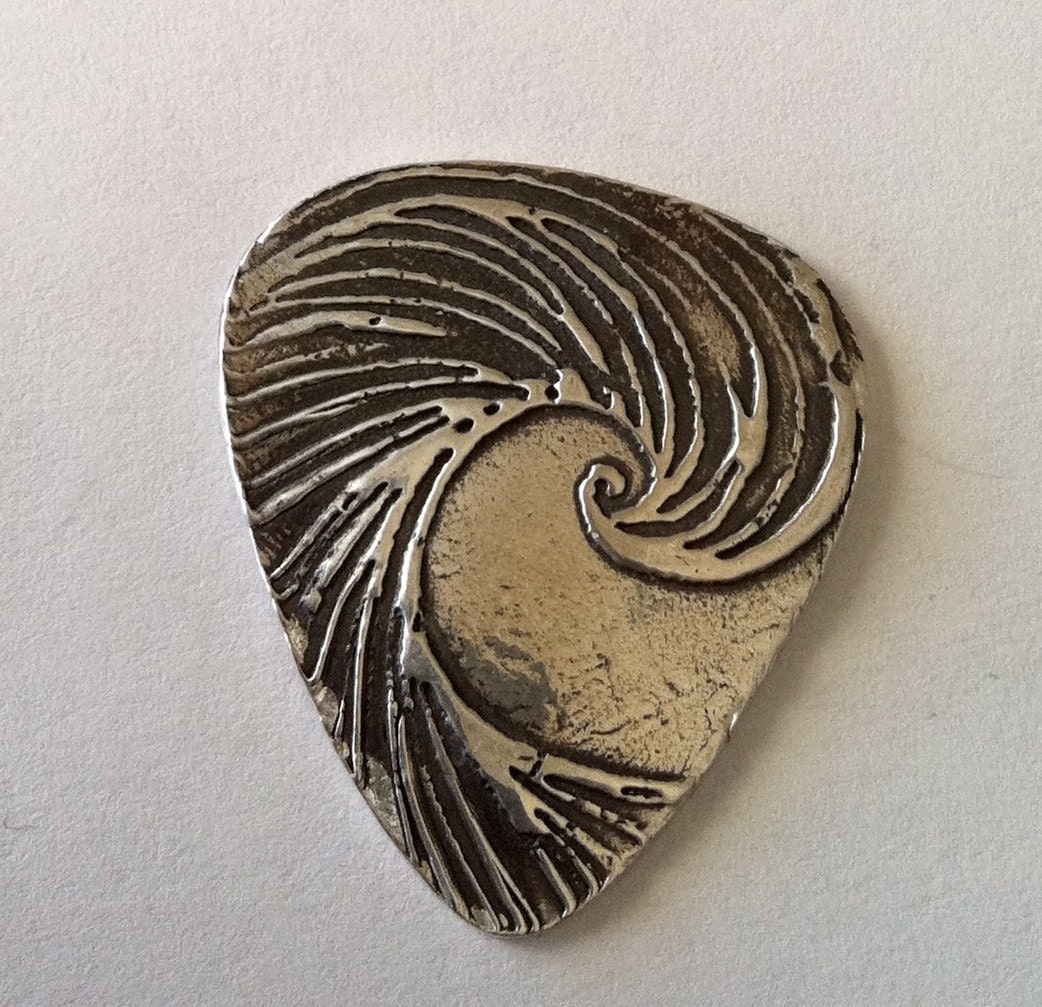 Silver Guitar Pic - Ocean Wave Image Personalized on back