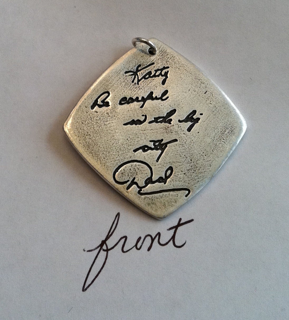Memorial Jewelry Your Actual Loved Ones Writing Silver Pendant - Doublesided