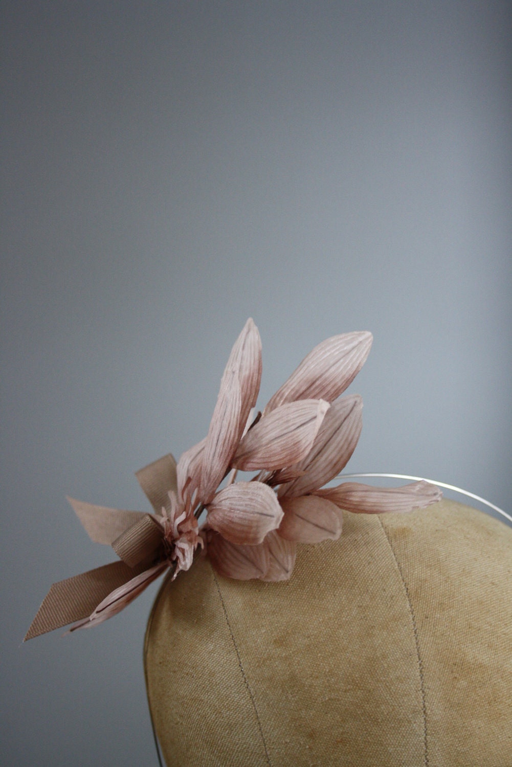 SERAPHINA Blush Floral Fascinator on Headband - Vintage Handmade Millinery Leaves