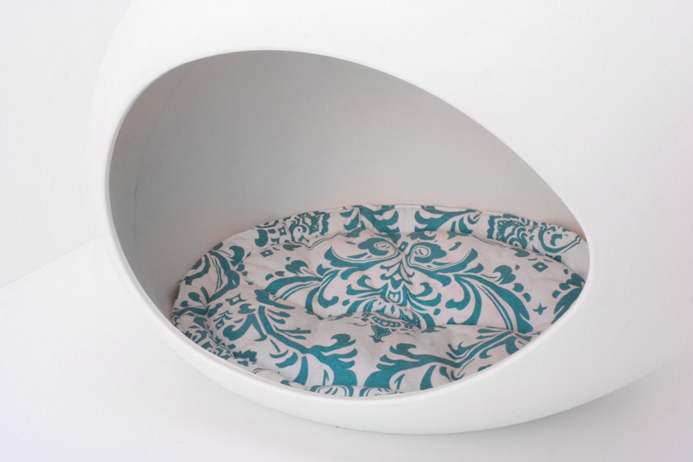 Designer Cushion for pEi Pod Pet Bed (White-Turquoise Filigree)