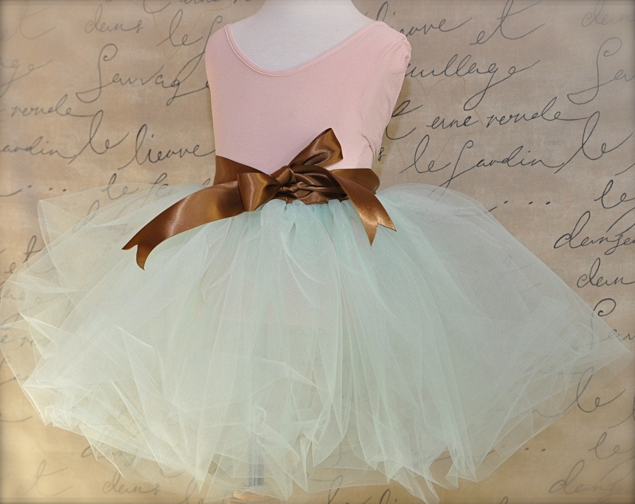 Mint Chocolate Tutu for wedding flower girls, portraits or vintage birthday party tulle skirt.