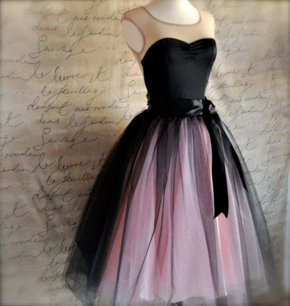 Black and pink  tutu skirt for women.  Ballet glamour. Retro look tulle skirt.