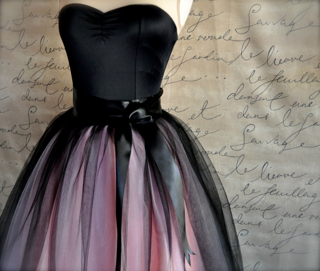 Black and pink  tutu skirt for women.  Ballet glamour. Retro look tulle skirt.