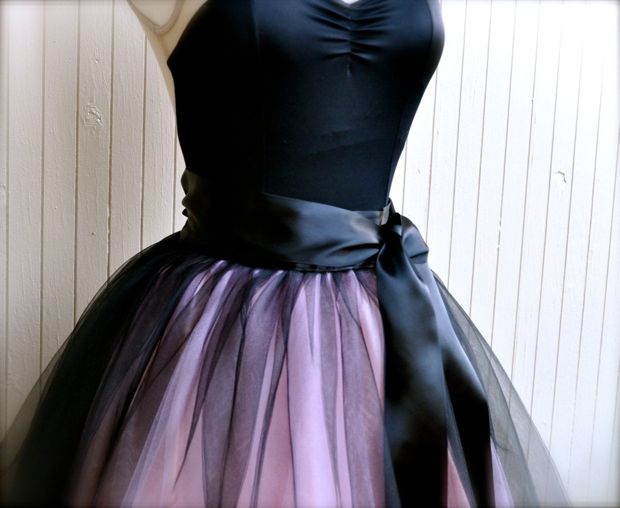Black and pink  tutu skirt for women.  Ballet glamour. Retro look tulle skirt.