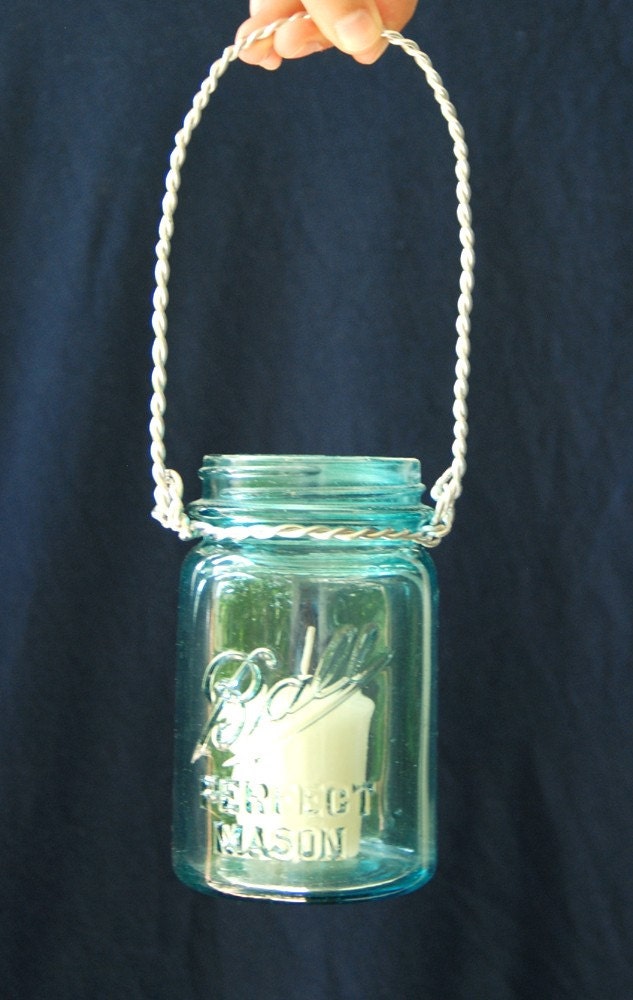 Blue Pint Sized Ball Mason Jar Lantern