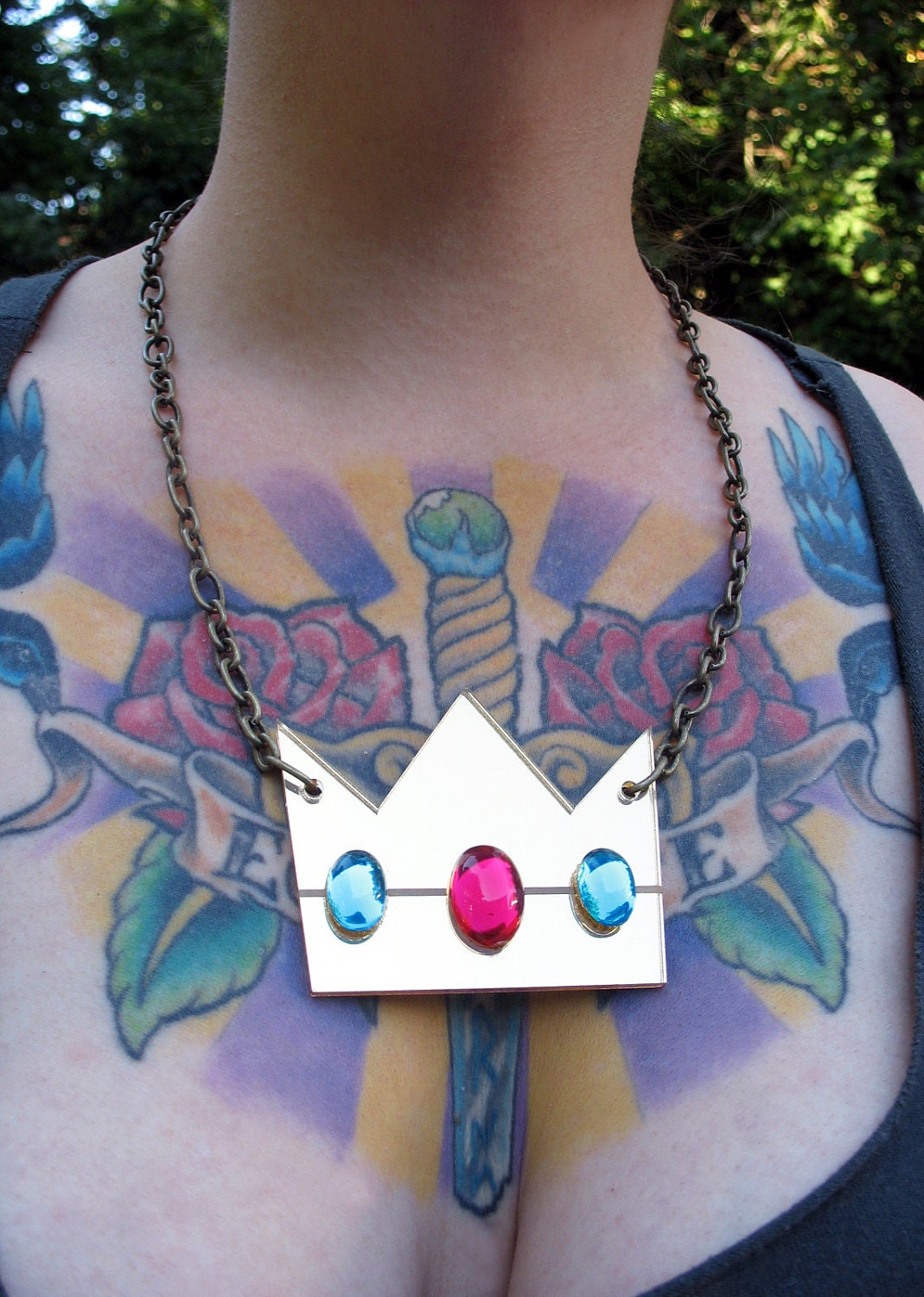 8-Bit Princess Gold Mirror Laser Cut Necklace