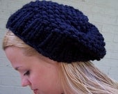 Black Chunky Knit Slouch Hat, Warm Winter Hat in Black