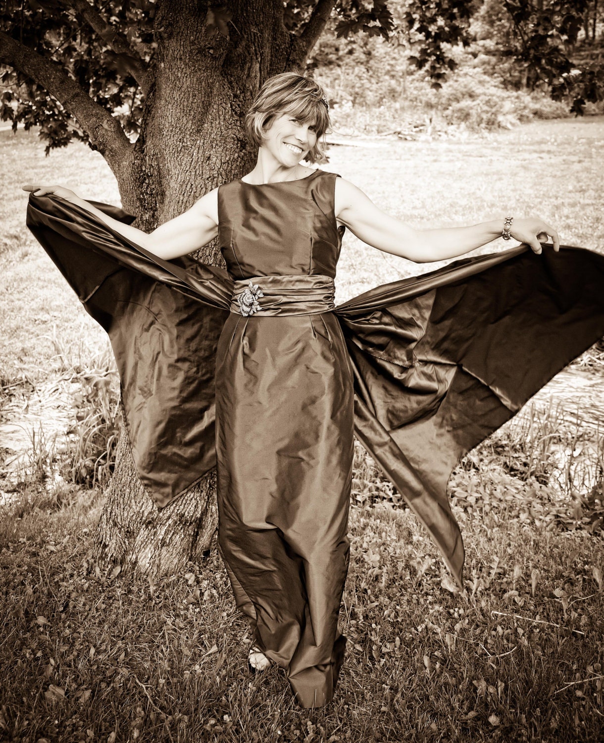 Iridescent Chocolate Taffeta 1950s Inspired Evening Gown