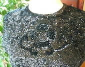 Black sequined blouse sweater tops shell 1960s british hong kong party