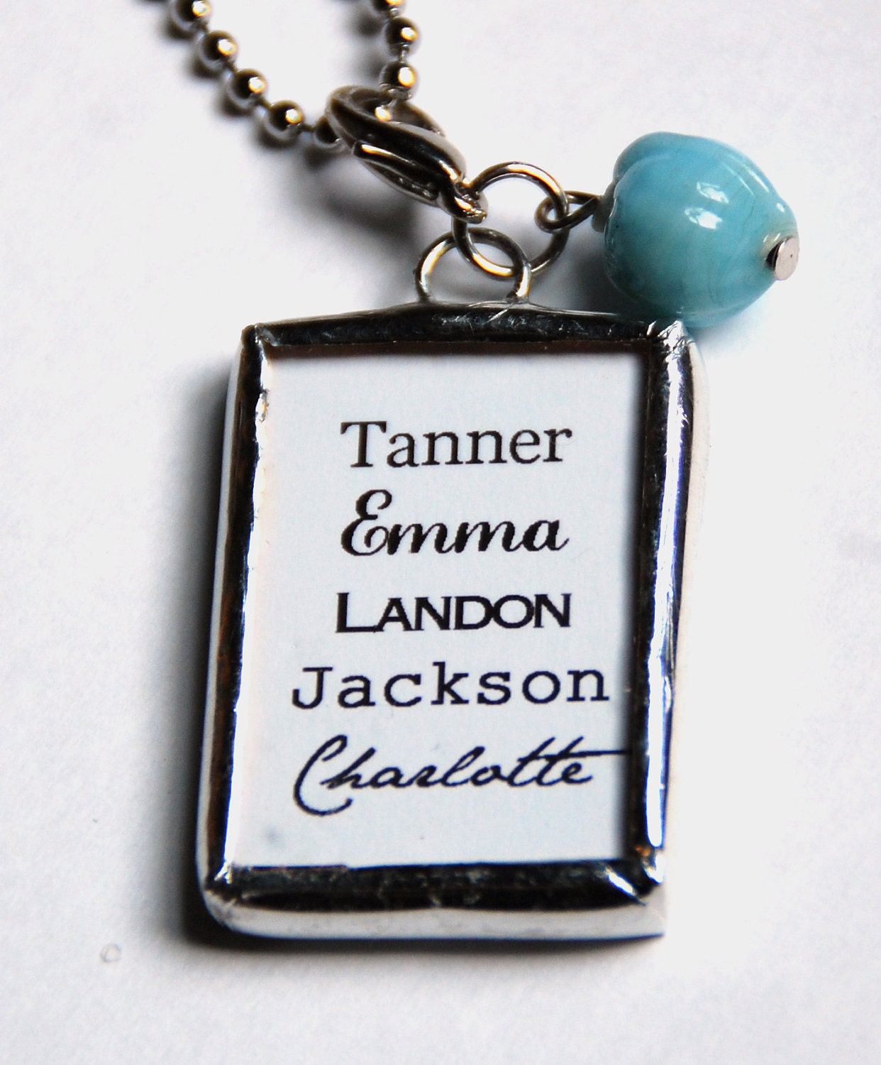 1.5 Inch X 1 Inch Custom Name Soldered Pendant Charm with 30 Inch Nickel Ball Chain