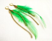Neon Feather Earrings with Swarovski rhinestone chains, Amazon Forest