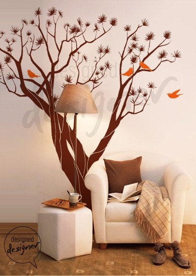 Pinus Tree wall decal with Birds - wall decals wall sticker dd1033