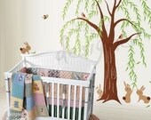 Tree Wall Decal Wall Sticker tree decal  -Willow Tree with Rabbits Nursery Decal- dd1032