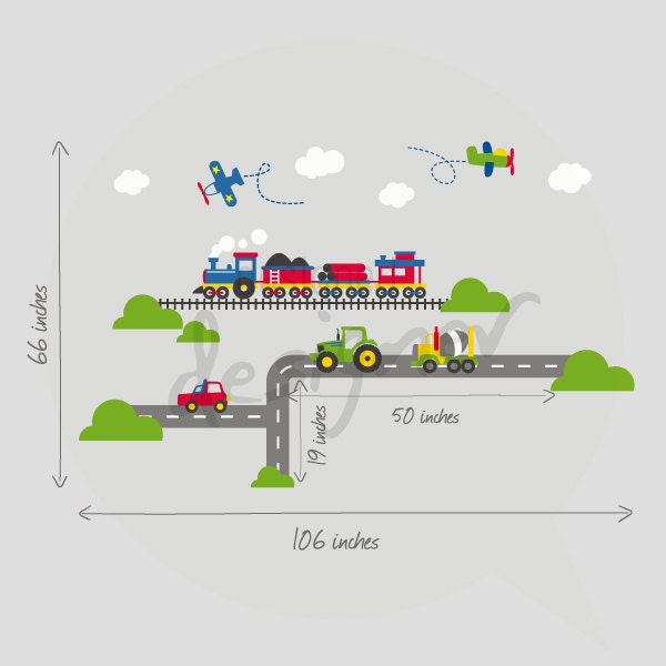 Kid wall decal -Transportation wall decal- truck, airplane, car, train wall decal Wall Sticker - dd1065