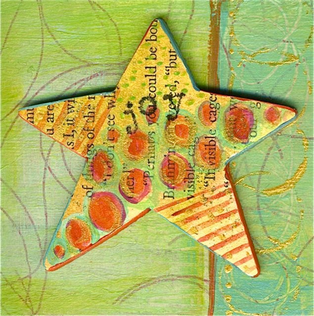 Colorful STAR Mixed Media collage titled JOY