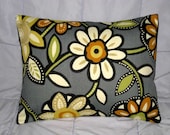 Pillow. Gray. Orange. Green. Cream. Flowers. 14 x 18. Accent Pillow Cover - BethDanielleDesigns