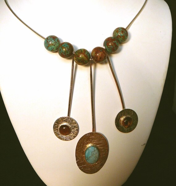 Silver necklace with turquoise, howlite and tiger eye