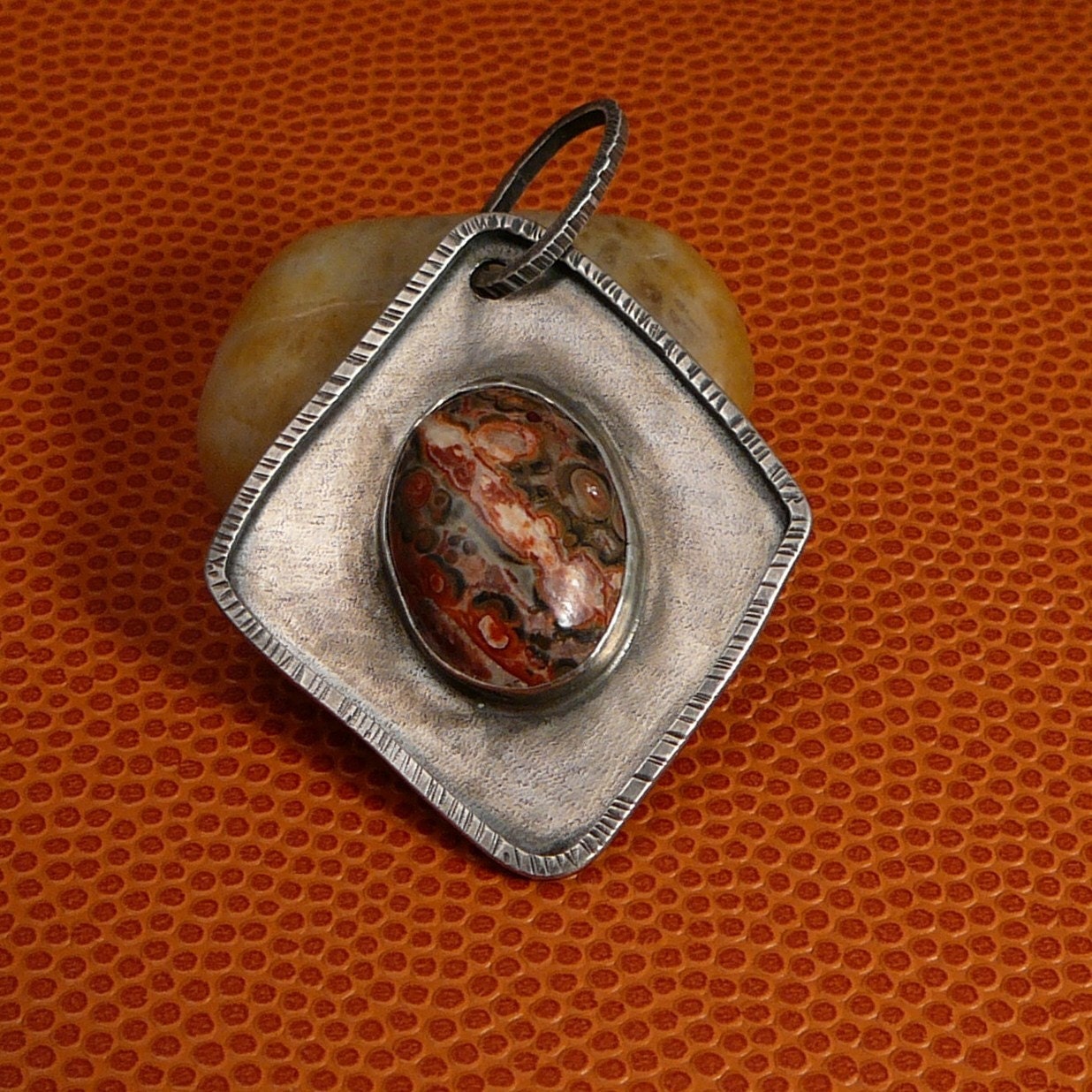 Sterling silver pendant with leopardskin jasper